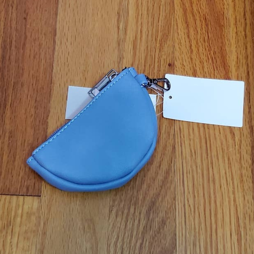 NWT! Nordstrom BP. Faux Blue Leather Mini Half Moon Pouch / Bag Accessory